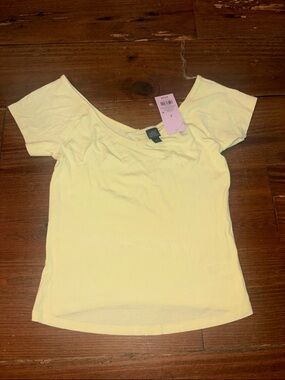 wild fable Light Yellow Scoop Neck Short Sleeve Tee